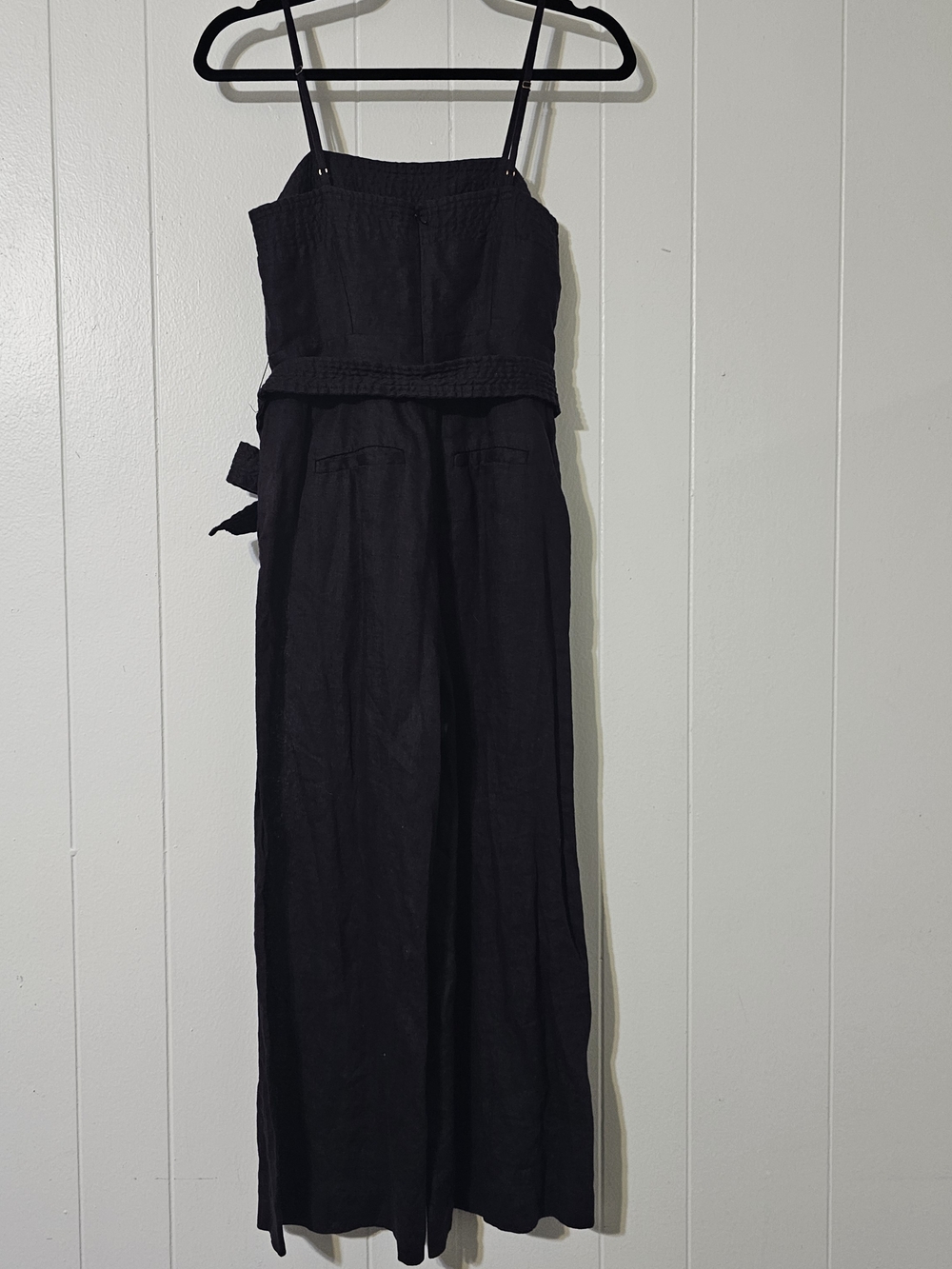 J.Crew 100% Linen Wide Leg Jumpsuit Black Tie Waist Cropped Size 00 Petite - Picture 3 of 12